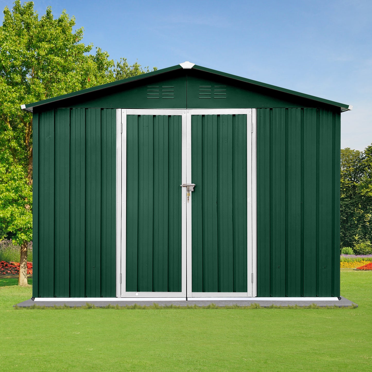 Metal garden sheds 6ftx8ft outdoor storage sheds Green+White