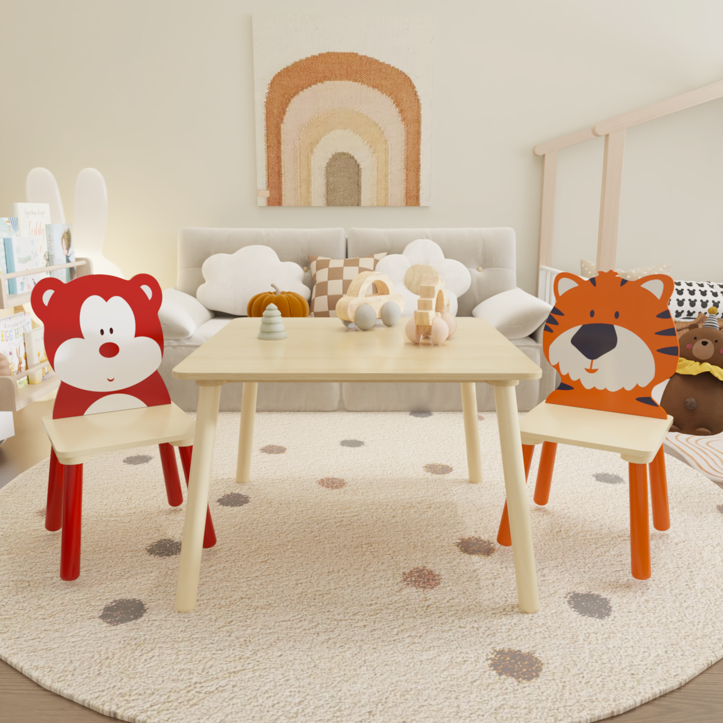 Coolbibila Kids Table and 2 Chairs Set, 3 Pieces Toddler Table and Chair Set, Wooden Activity Play Table Set
