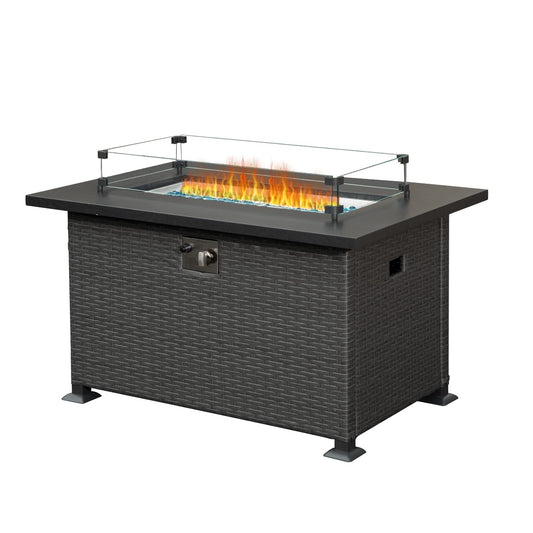 Coolbibila 43.3 Inch with Glass Wind Guard, 50,000 BTU Smokeless Fire Pits for Outside,Outdoor Wicker Gas Fire Pits for Patio