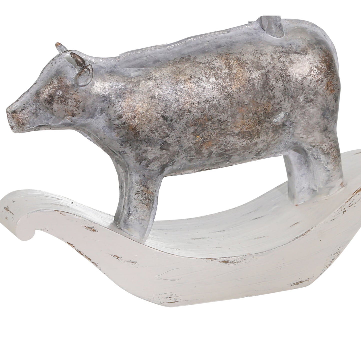 Decorative Polyresin Sculpture with Stacked Animals, White and Bronze