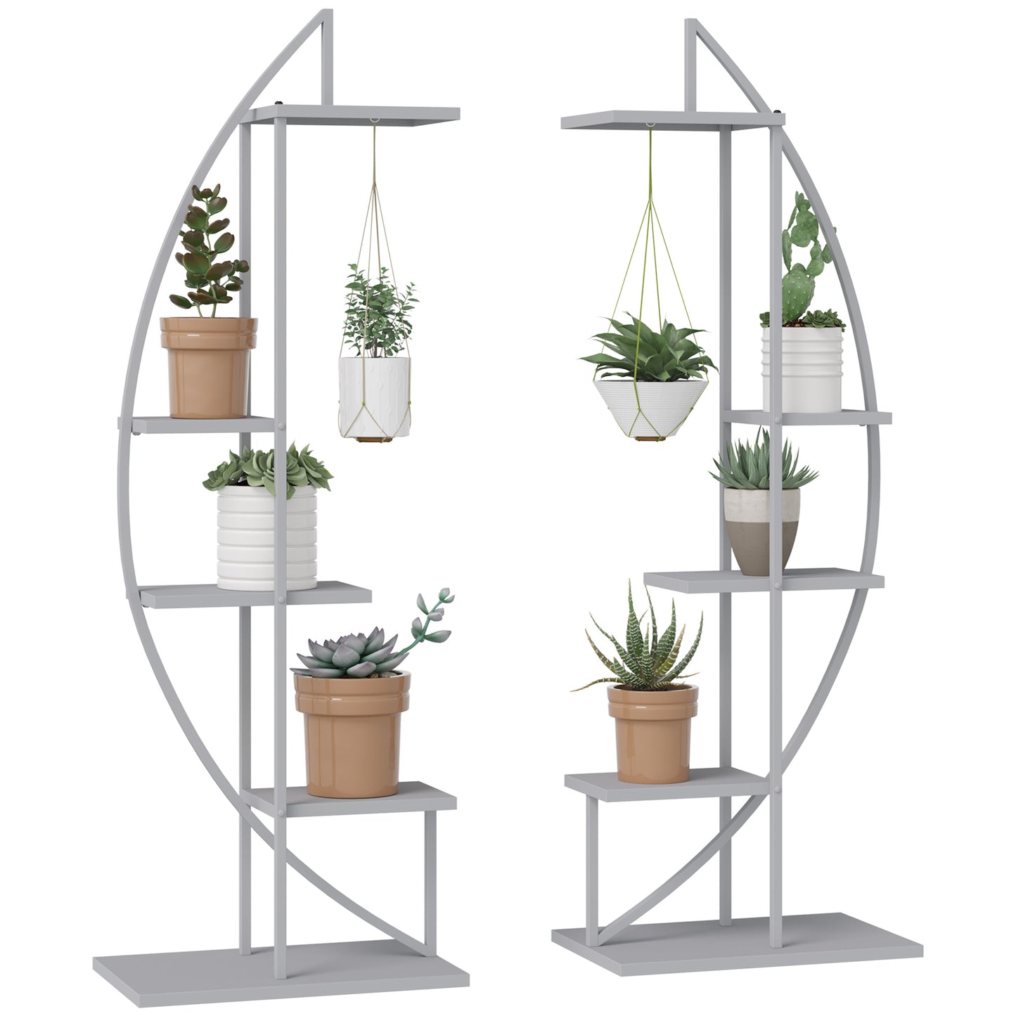 5 Tier Metal Plant Stand with Hangers, Half Moon Shape Flower Pot Display Shelf