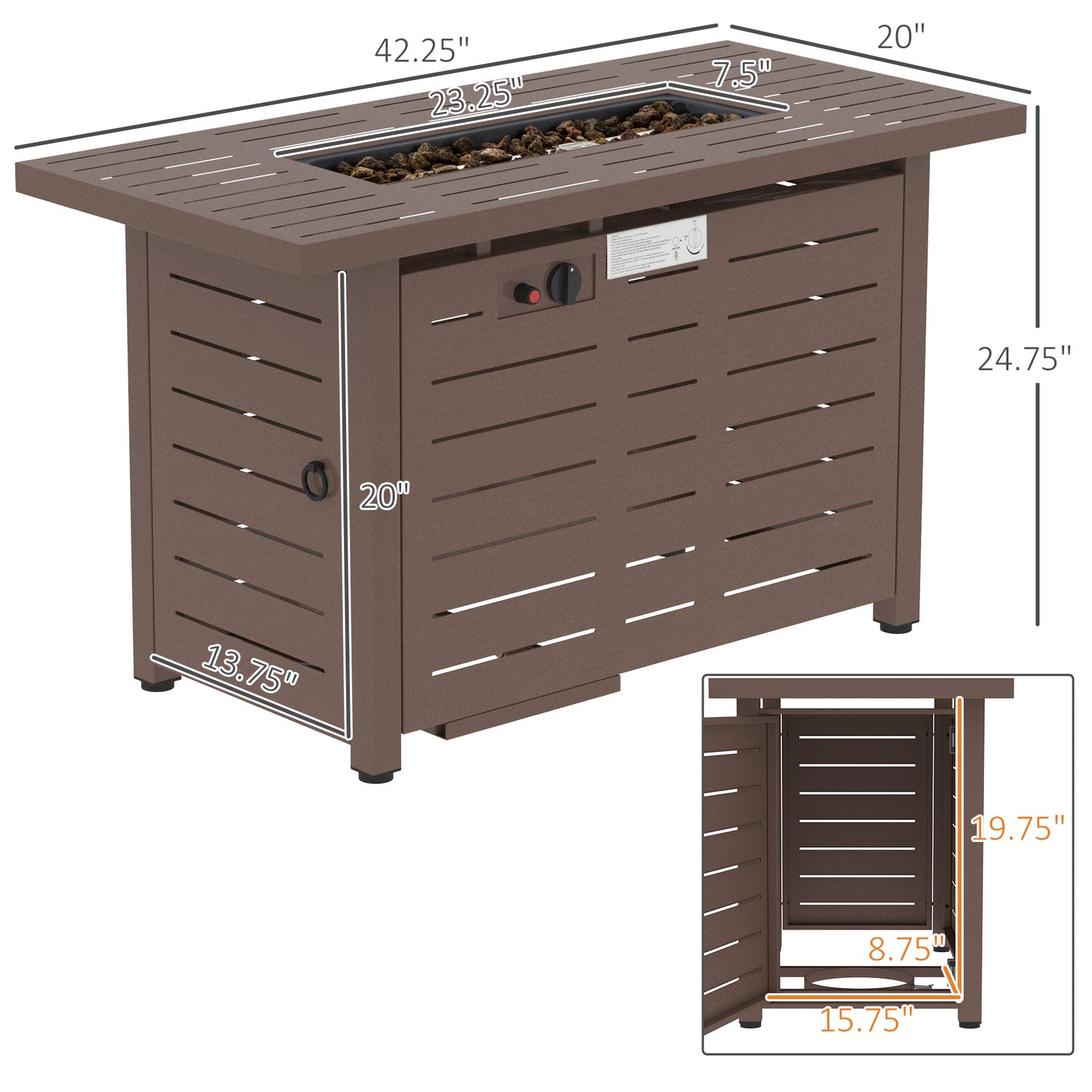 Coolbibila 42 Inch Outdoor Propane Gas Fire Pit Table, 50,000 BTU Auto-Ignition Rectangular Gas Firepit