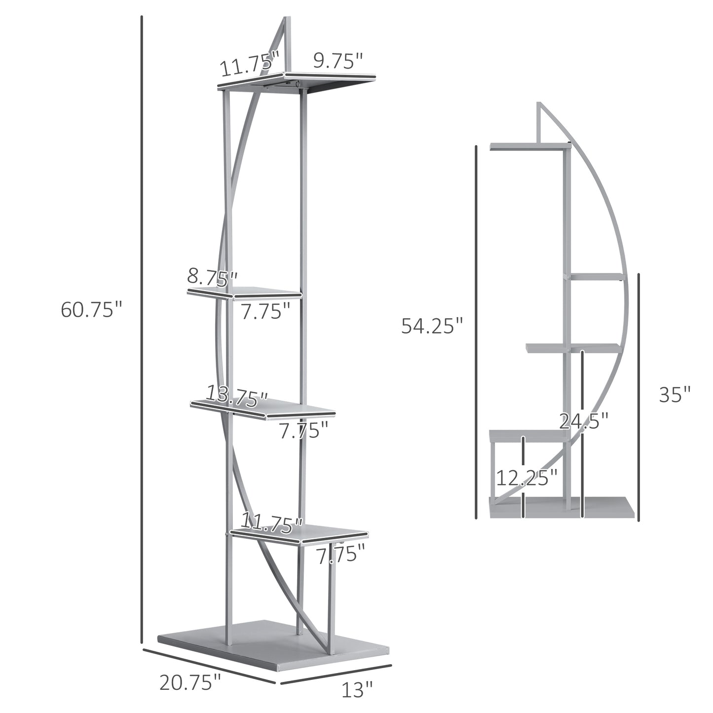 5 Tier Metal Plant Stand with Hangers, Half Moon Shape Flower Pot Display Shelf