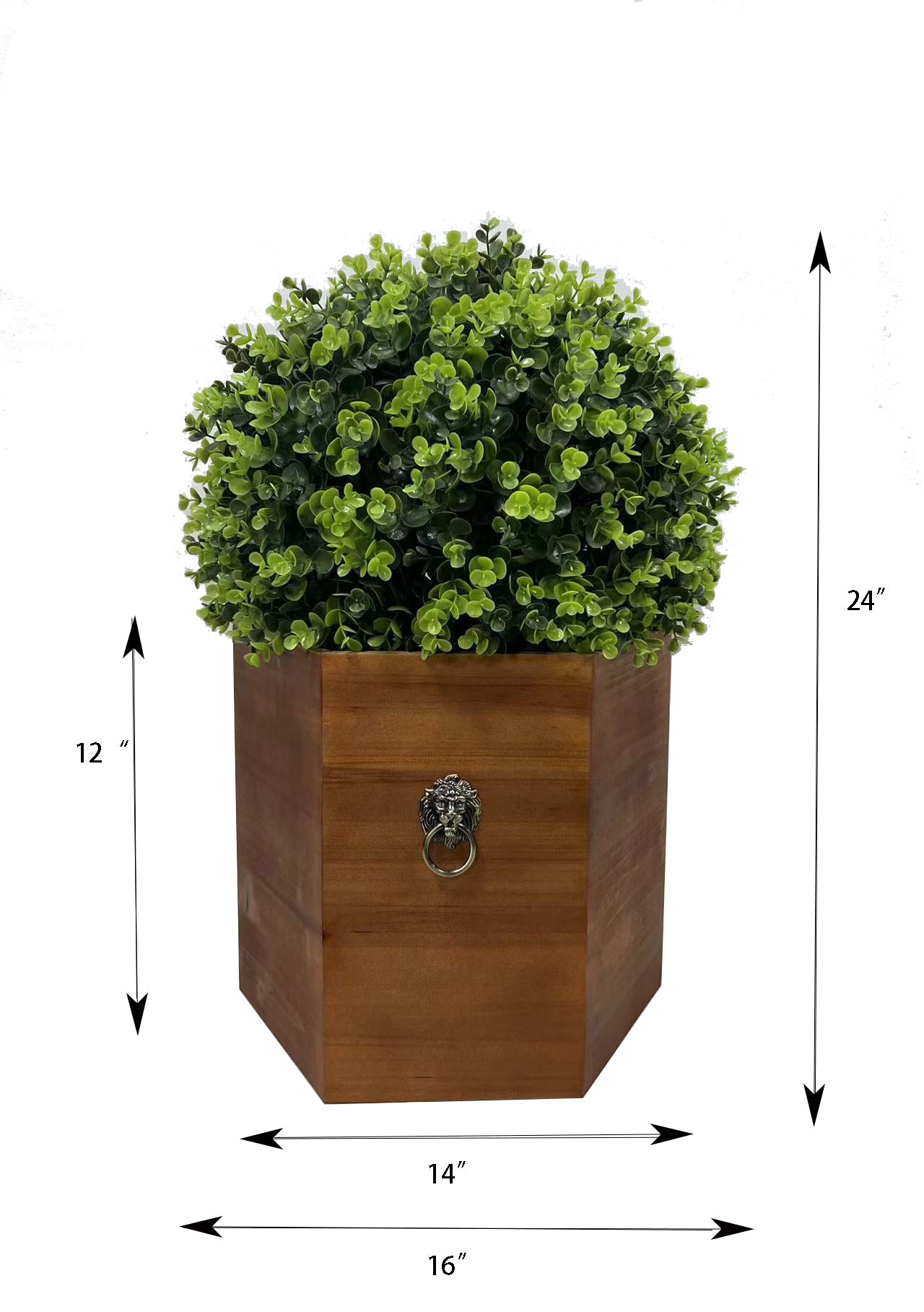 24" Ball Topiary in Redwood Pot, Artificial Faux Plant
