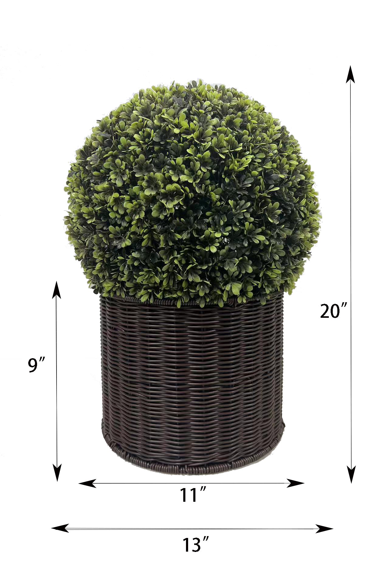 20" Ball Topiary in Woven Pot, Artificial Faux Plan