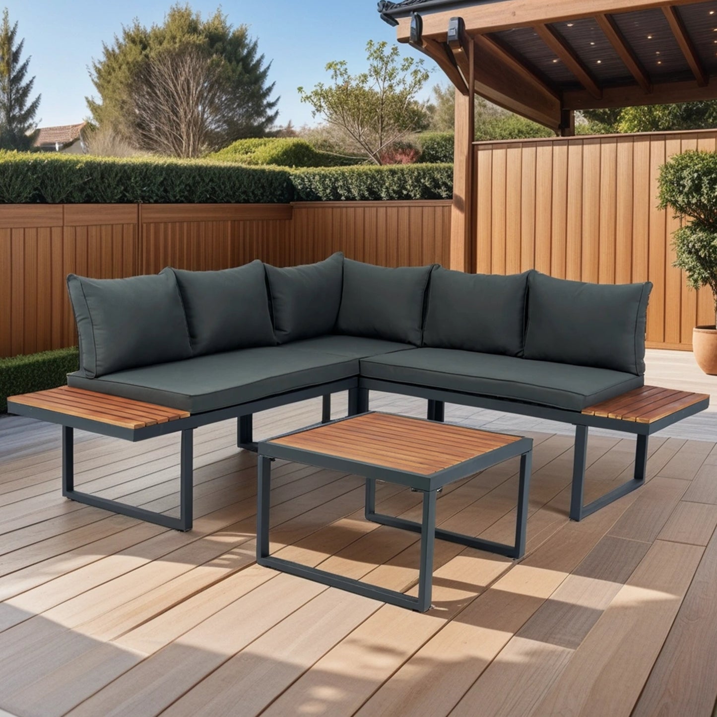 Coolbibila 4 Piece L-Shaped Patio Wicker Outdoor 5-Seater Sectional Sofa Seating Group Conversation Sets