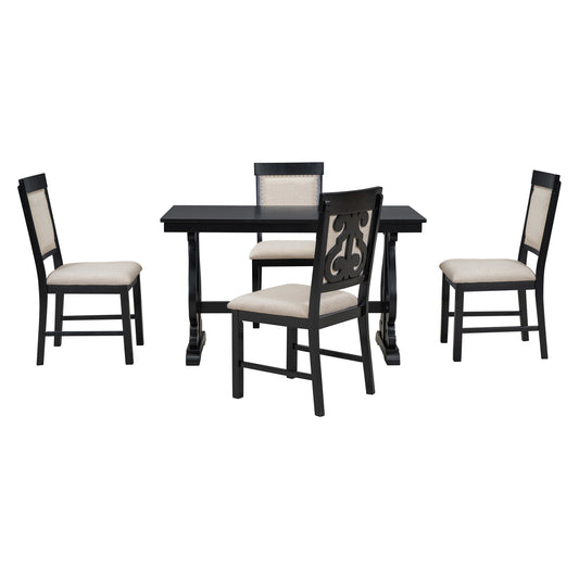 Coolbibila  5-Piece Retro Dining Set, Rectangular Wooden Dining Table