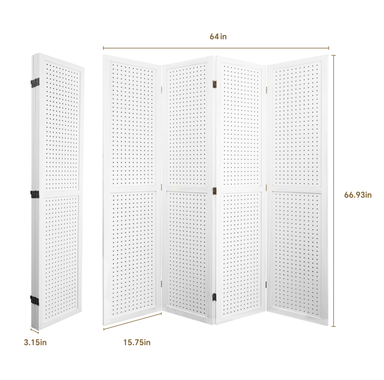 Coolbibila Wooden Room Divider Folding Privacy Screen Room Divider Freestanding Peg Board Display