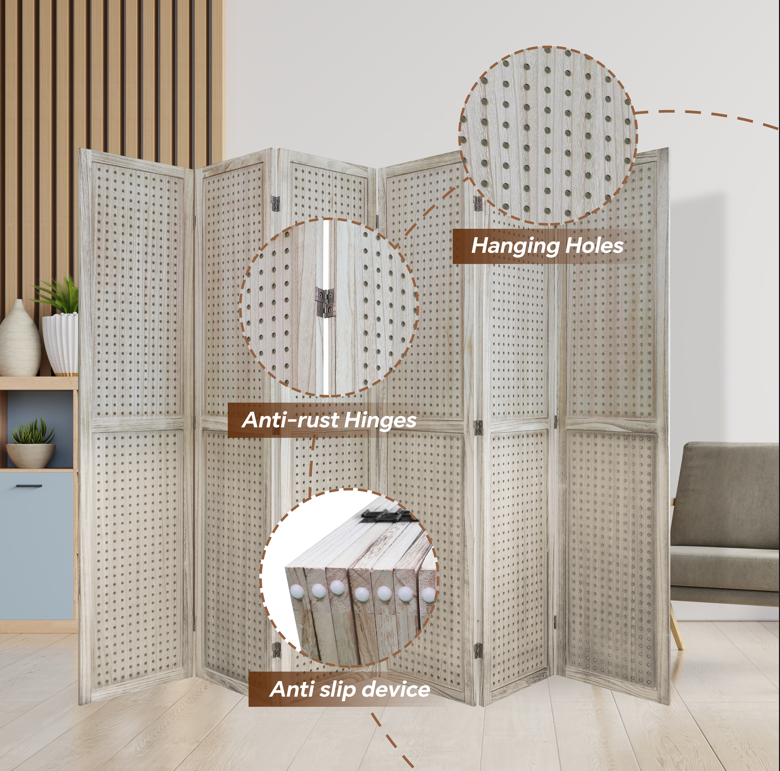 Coolbibila Wooden Room Divider Folding Privacy Screen