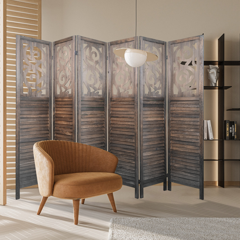 Coolbibila 6 Panel Room Dividers, 6FT Carved Wood Room Divider Partition Room Dividers Wall Wooden Carved Folding Privacy Screens