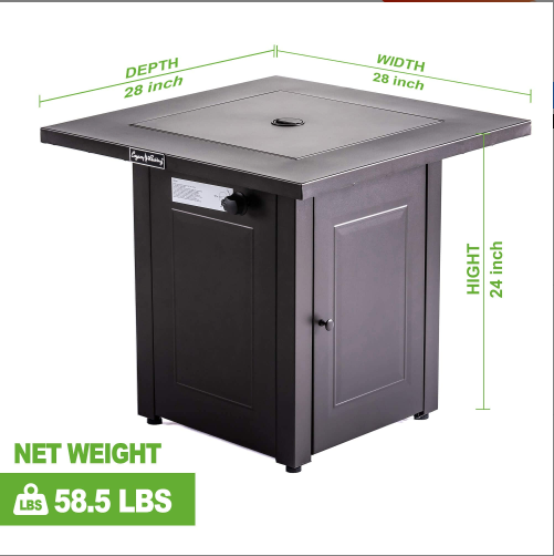 Coolbibila 28in Propane Fire Pits Table, 50000 BTU Gas Square Outdoor Dinning Firepit Fireplace Dinning Tables
