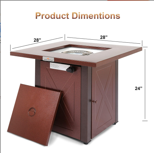 Coolbibila 28" 50000 BTU Outdoor Propane Gas Fire Pits Table, Square Brown Texture Outdside Patio Firepits Fireplace Dinning Coffee Tables
