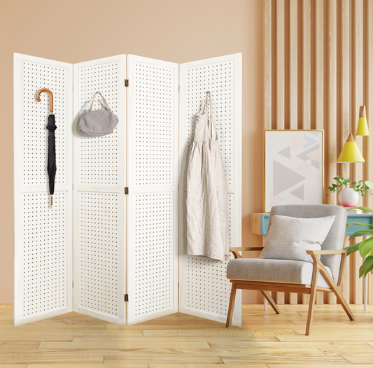 Coolbibila Wooden Room Divider Folding Privacy Screen Room Divider Freestanding Peg Board Display