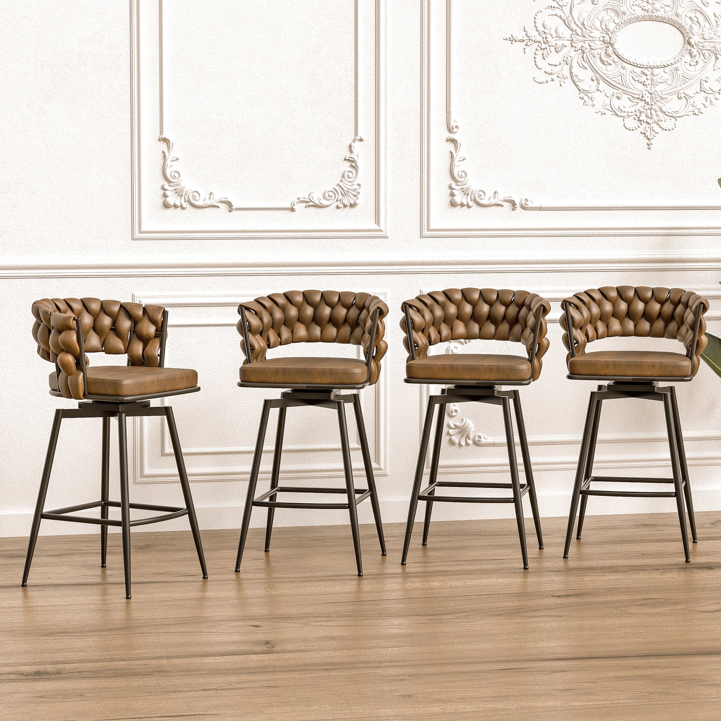 Coolbibila Technical Leather Woven Bar Stool Set of 2