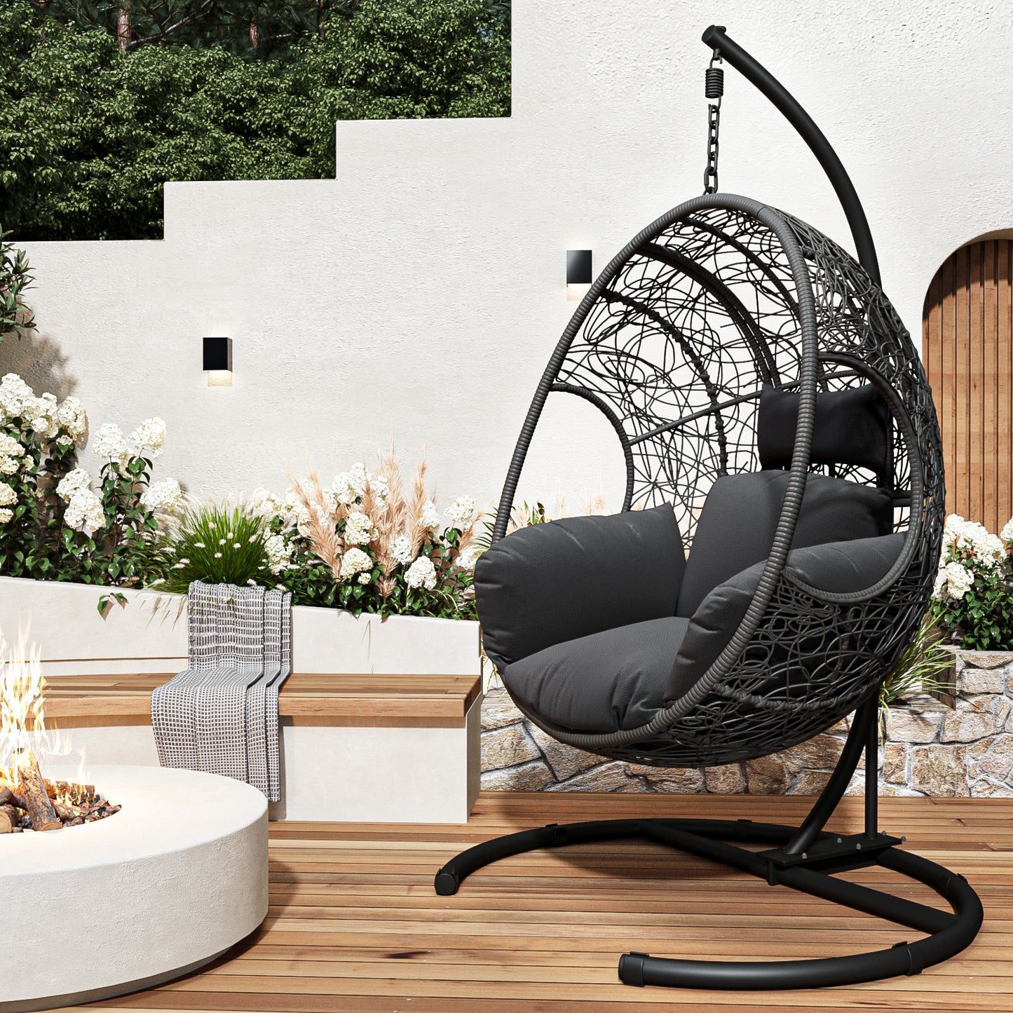 Coolbibila New Comming Outdoor Indoor PE wicker Swing Egg Chair Gray Color