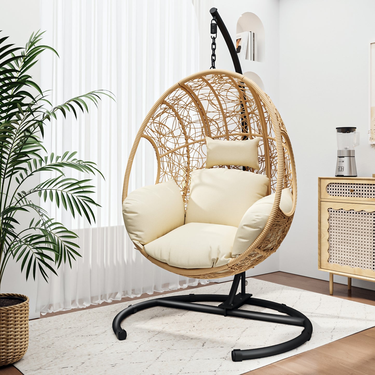 Coolbibila New Comming Outdoor Indoor PE wicker Swing Egg Chair Natural color