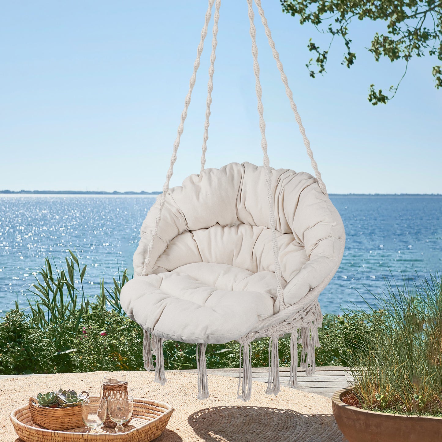 Coolbibila Max 330 Lbs Hanging Cotton Rope Hammock Swing Chair