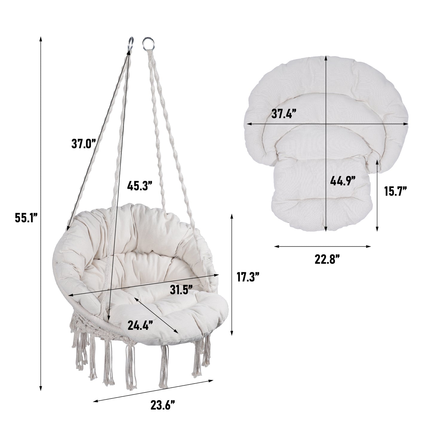 Coolbibila Max 330 Lbs Hanging Cotton Rope Hammock Swing Chair