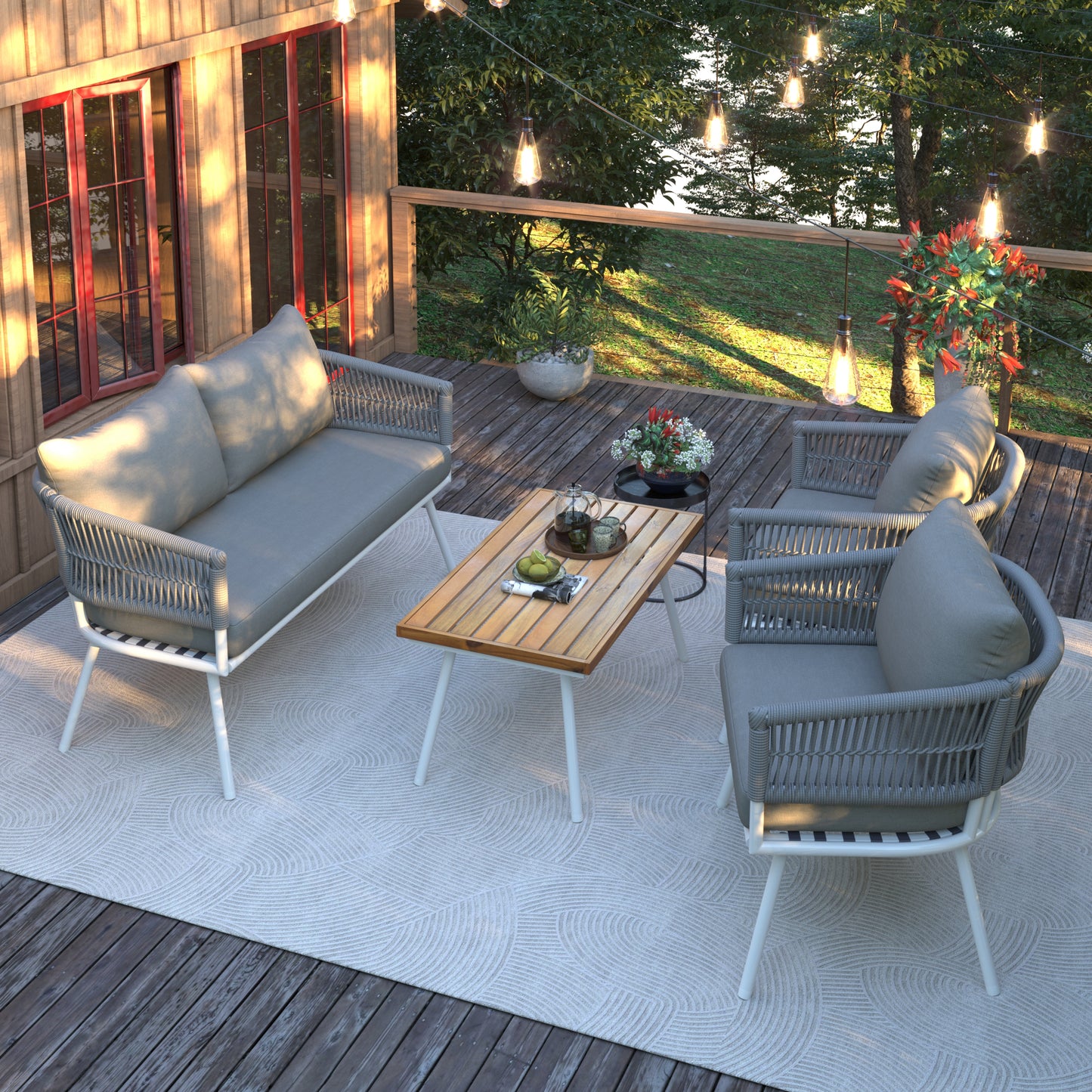 Coolbibila 4-Piece Boho Rope Patio Furniture Se