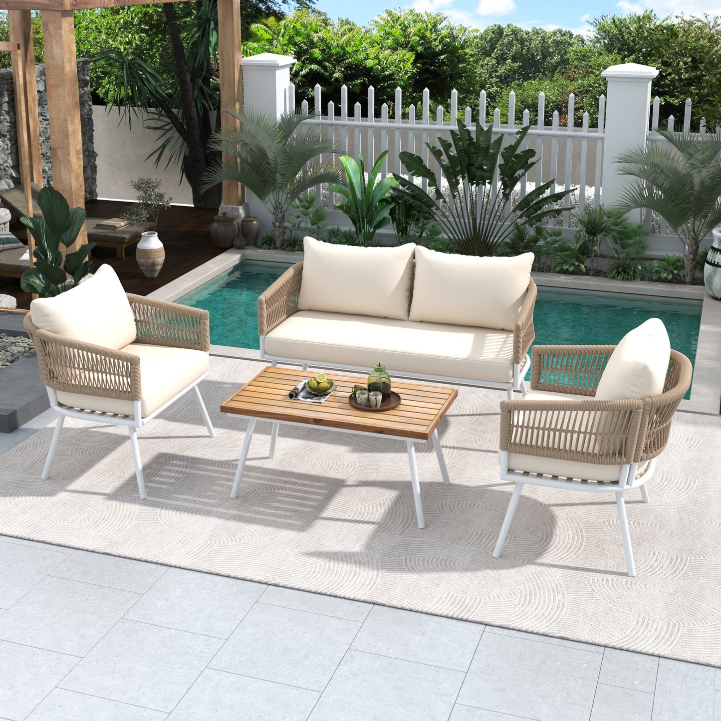 Coolbibila 4-Piece Boho Rope Patio Furniture Set