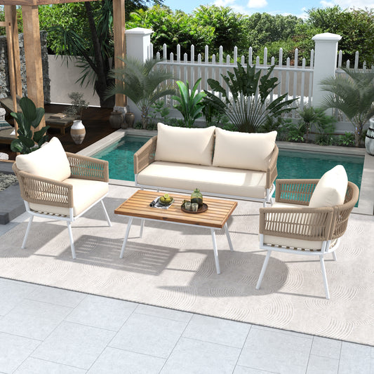 Coolbibila 4-Piece Boho Rope Patio Furniture Set