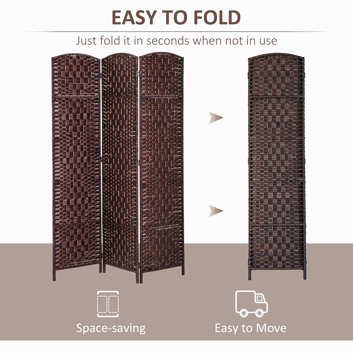 Coolbibila 6' Tall Wicker Weave 3 Panel Room Divider Privacy Screen