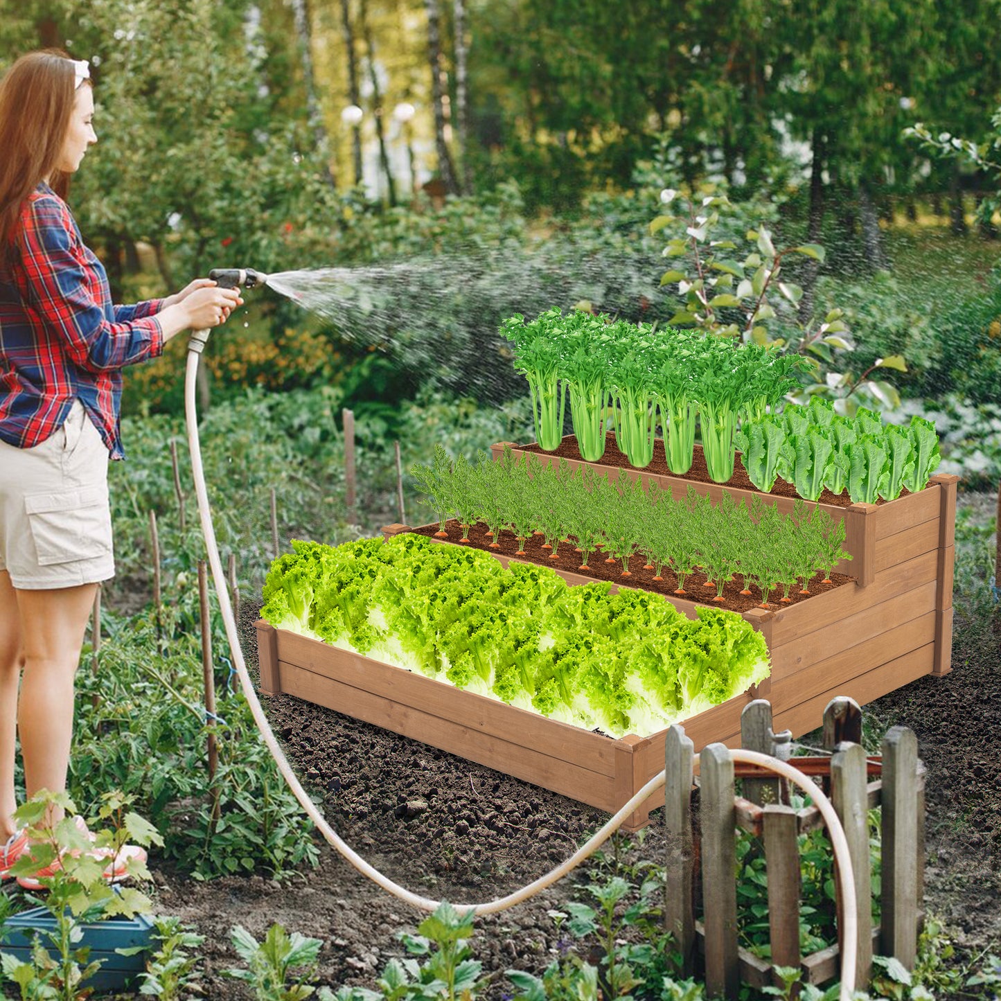 Raised Garden Bed Horticulture Outdoor Elevated Flower Box Tiered Garden Bed