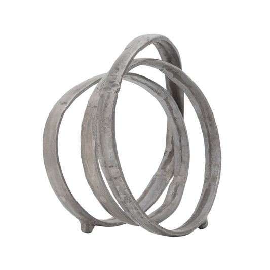 Sculpture with Metal Interconnected Ring Design, Silver