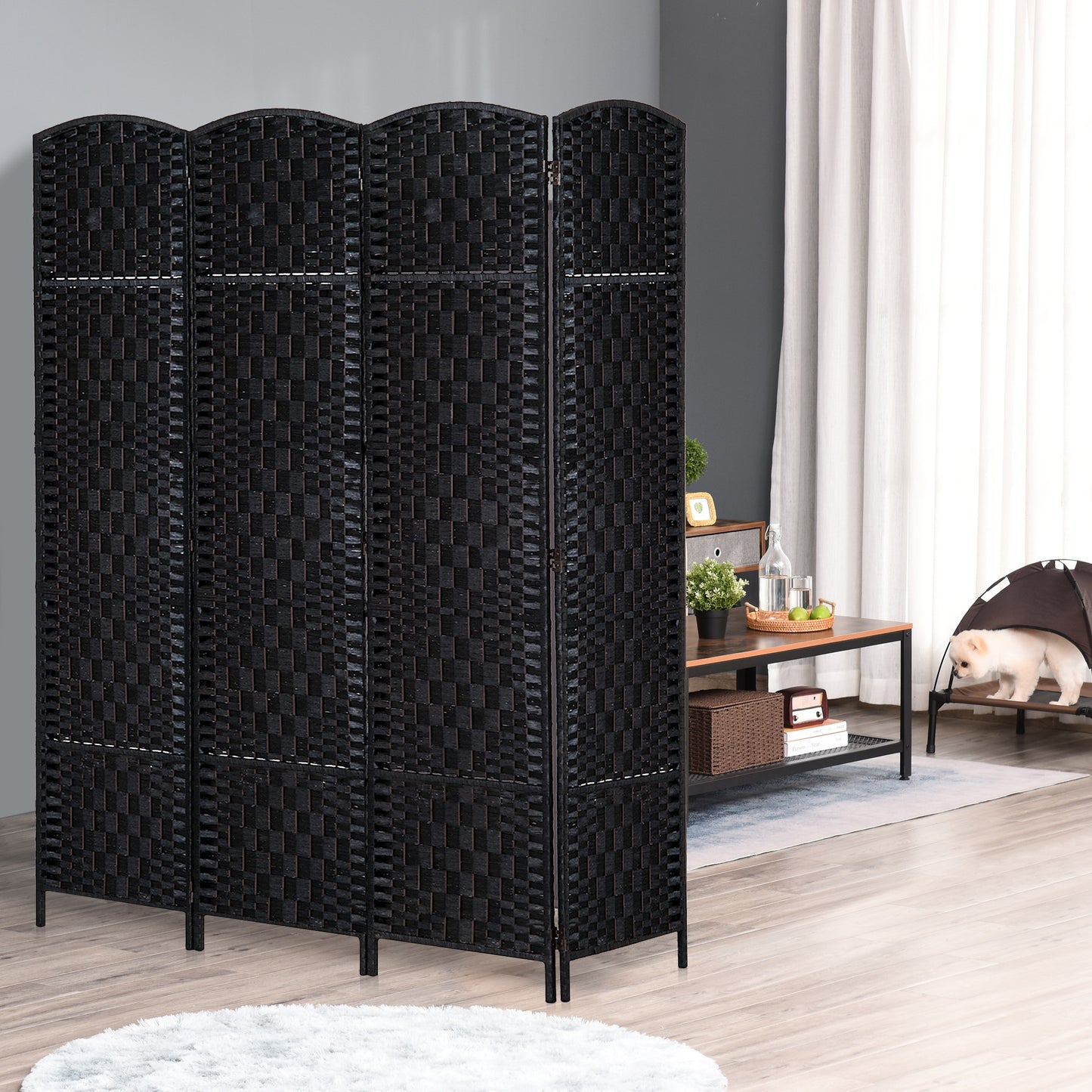 Coolbibila HOMCOM 6' Tall Wicker Weave 4 Panel Room Divider Privacy Screen