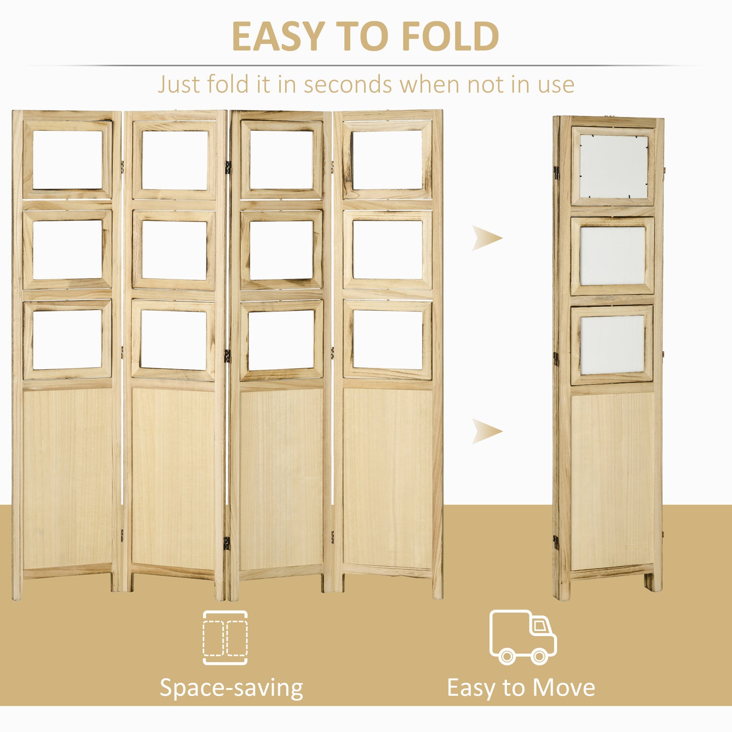 Coolbibila 5.6' Indoor Wood Portable Folding Privacy Screens
