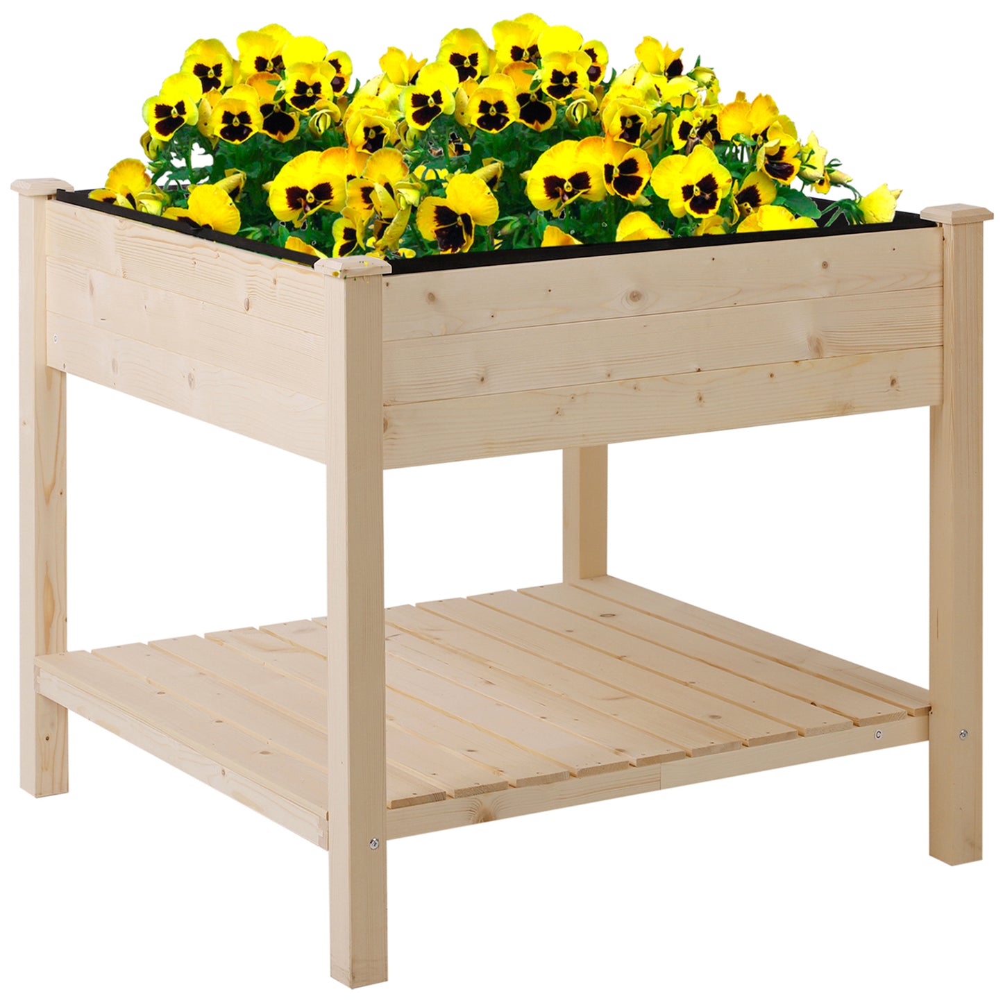 Coolbibila 36'' x 36'' Raised Garden Bed with Storage Shelf, 2 Tiers Elevated Wooden Planter Box