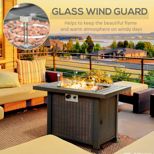 Coolbibila 34 Inch Outdoor Propane Gas Fire Pit Table, 50,000 BTU Auto-Ignition Square Wicker-effect Gas Firepit