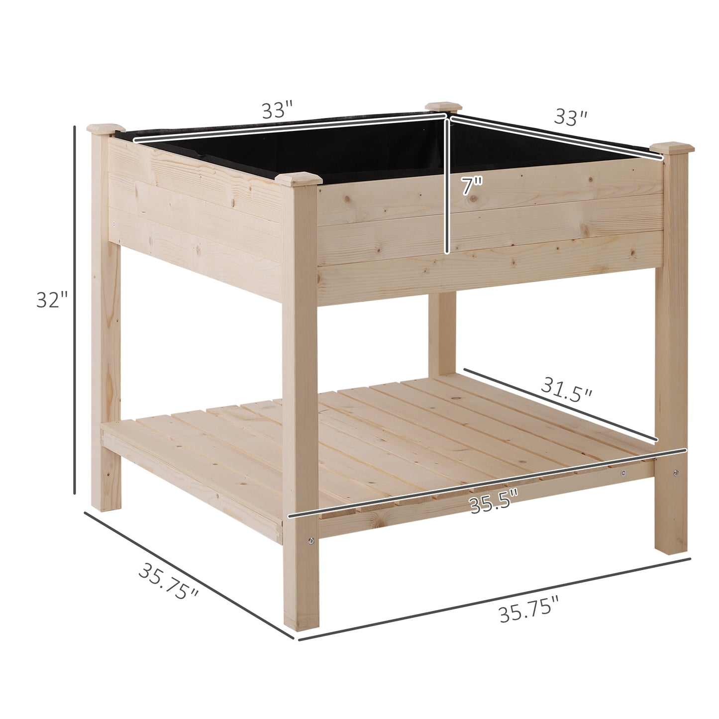 Coolbibila 36'' x 36'' Raised Garden Bed with Storage Shelf, 2 Tiers Elevated Wooden Planter Box