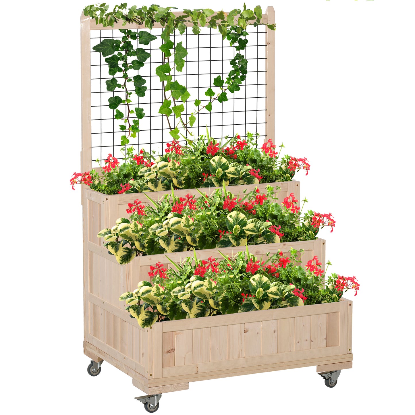Coolbibila 3-Tiers Raised Garden Bed with Trellis, 53" H Vertical Planter Box
