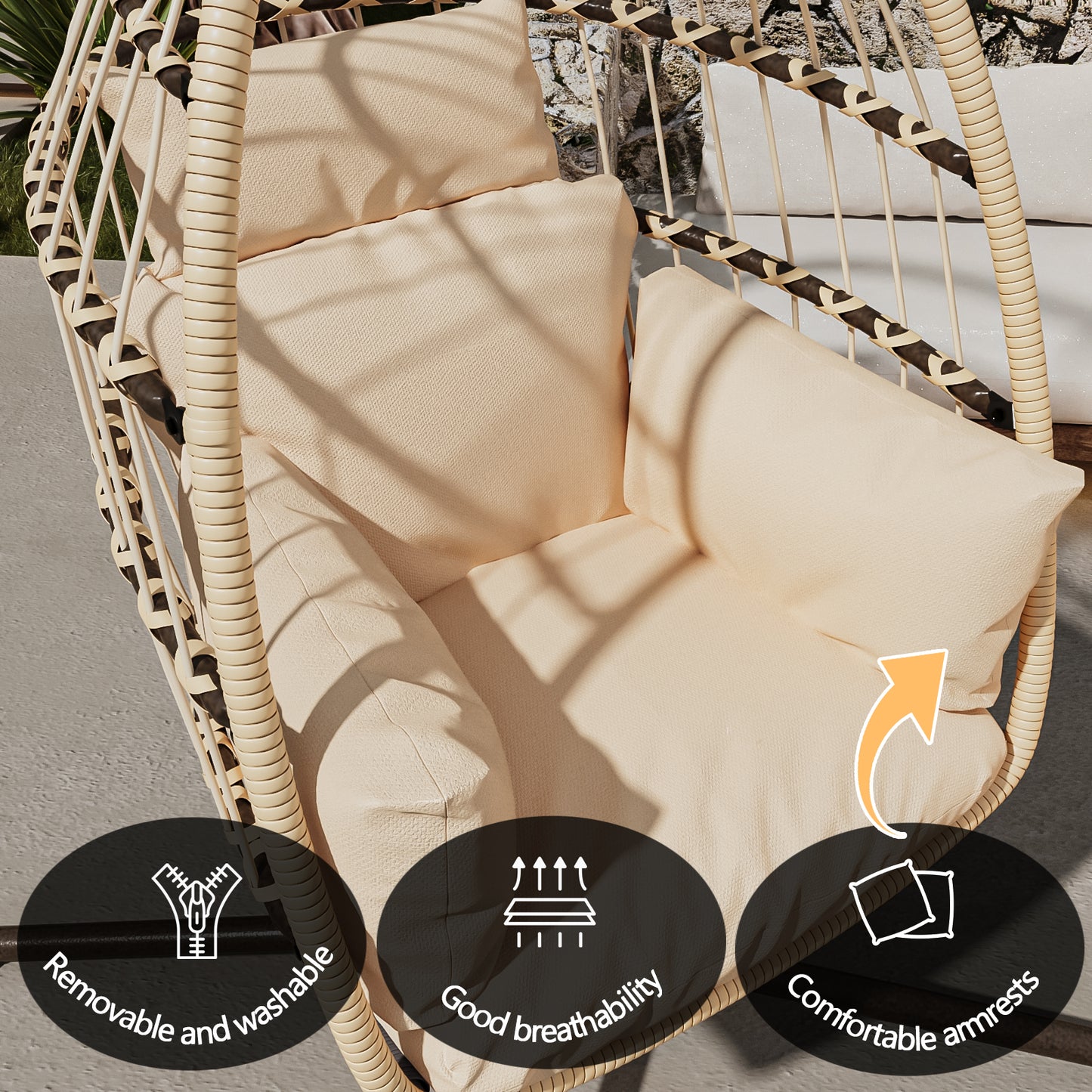 Coolbibila Patio Foldable Hanging Swing Chair with Stand Natural Color