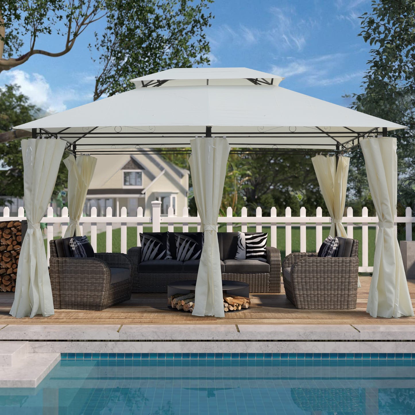 Coolbibila 13x10 Outdoor Patio Gazebo Canopy Tent With Ventilated Double Roof And Mosquito net