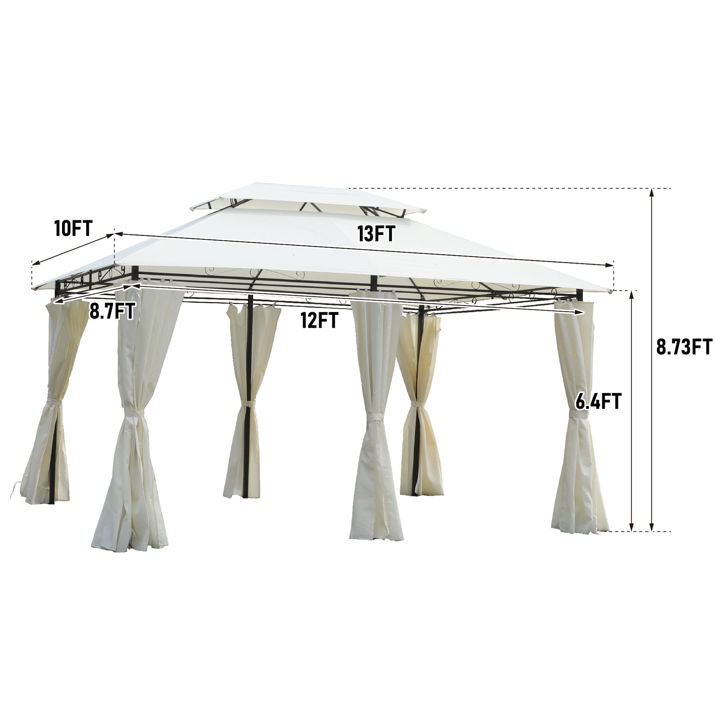 Coolbibila 13x10 Outdoor Patio Gazebo Canopy Tent With Ventilated Double Roof And Mosquito net
