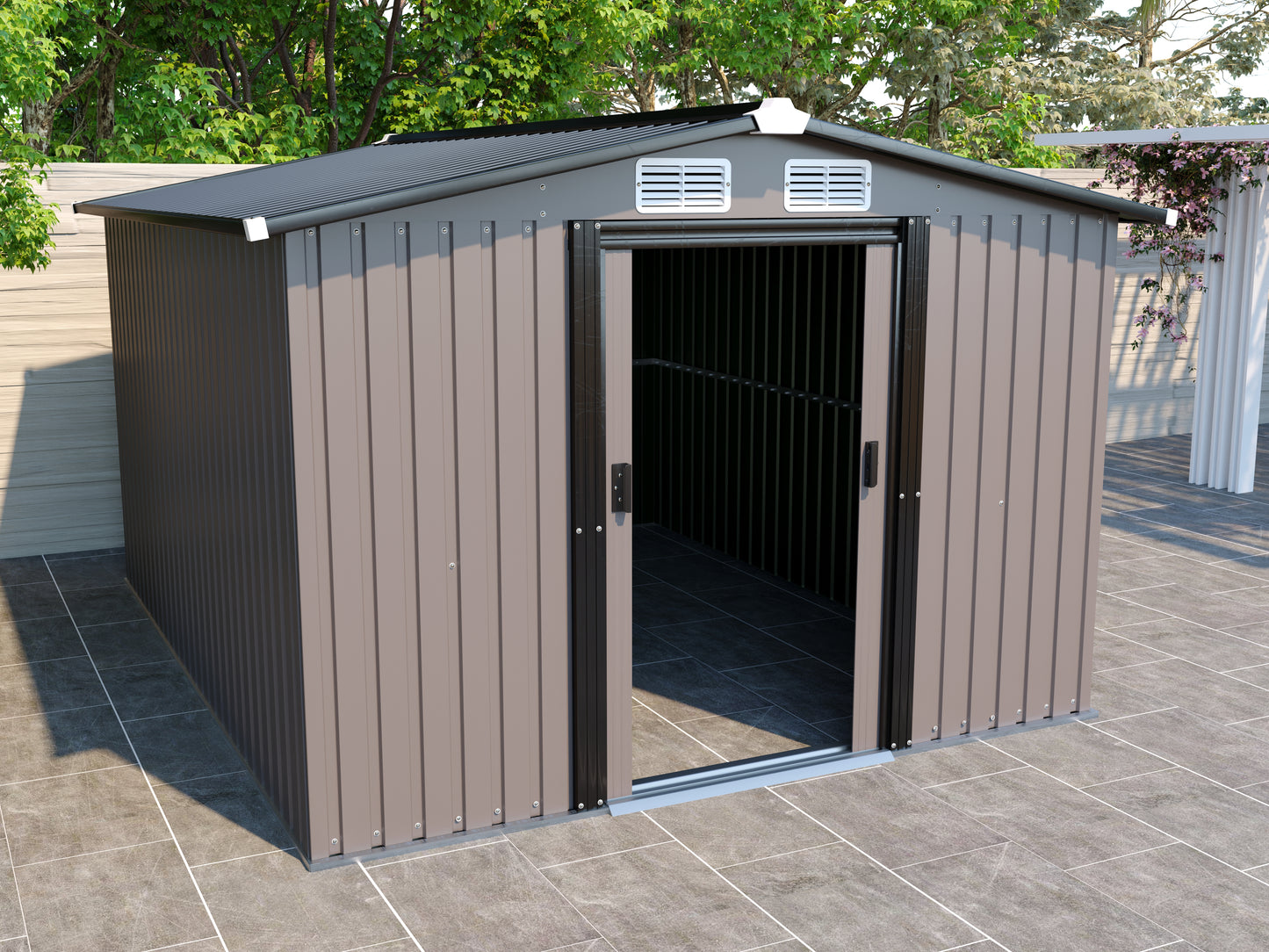 Patio, Lawn & Garden,Metal Outdoor Storage Shed 10FT x 12FT,Clearance with Lockable Door Metal Garden Shed Steel Anti-Corrosion Storage House Waterproof Tool Shed for Backyard Patio