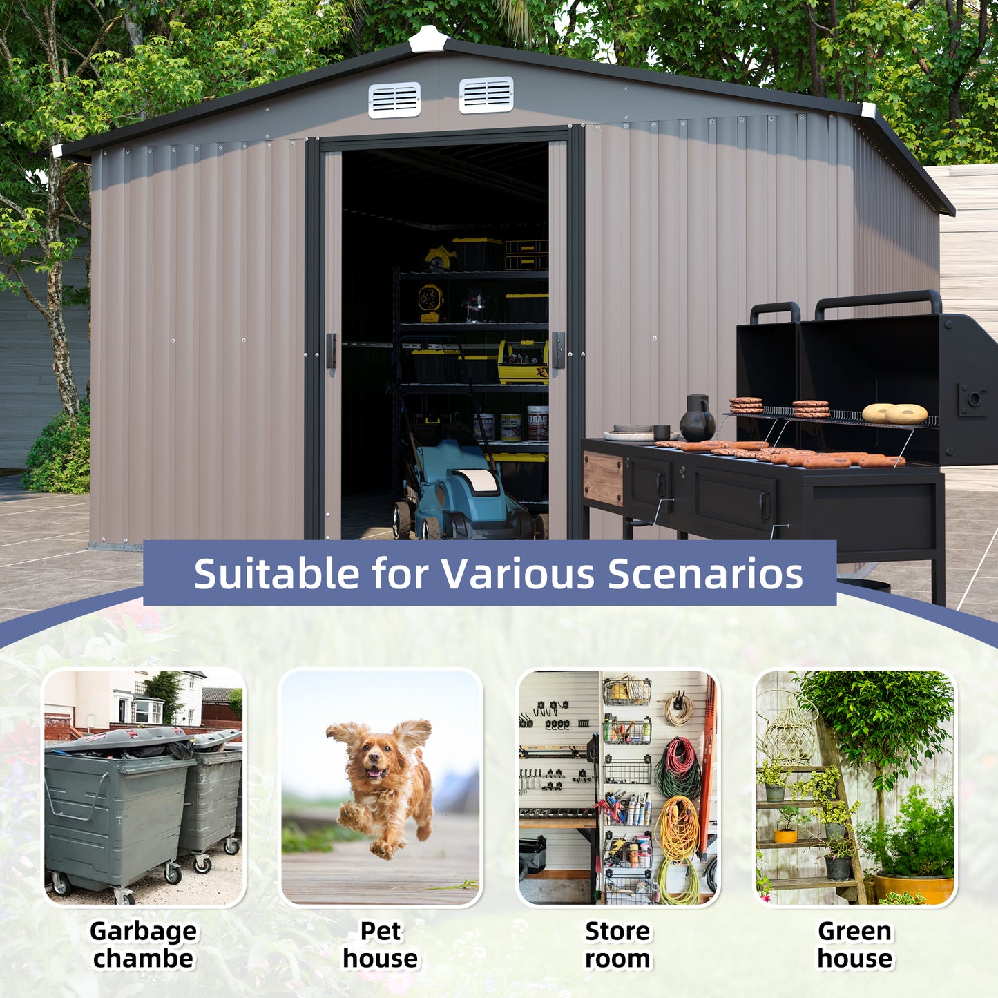 Patio, Lawn & Garden,Metal Outdoor Storage Shed 10FT x 12FT,Clearance with Lockable Door Metal Garden Shed Steel Anti-Corrosion Storage House Waterproof Tool Shed for Backyard Patio