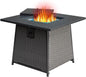 Coolbibila 32 Inch Propane Fire Pits Table with Blue Glass Ball,50,000 BTU Outdoor Wicker Fire Table