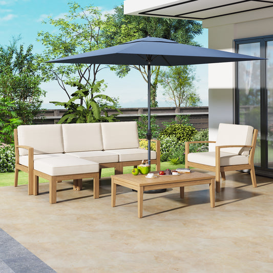 Coolbibila 6-Piece Acacia Wood Frame Patio Sectional Sofa Set