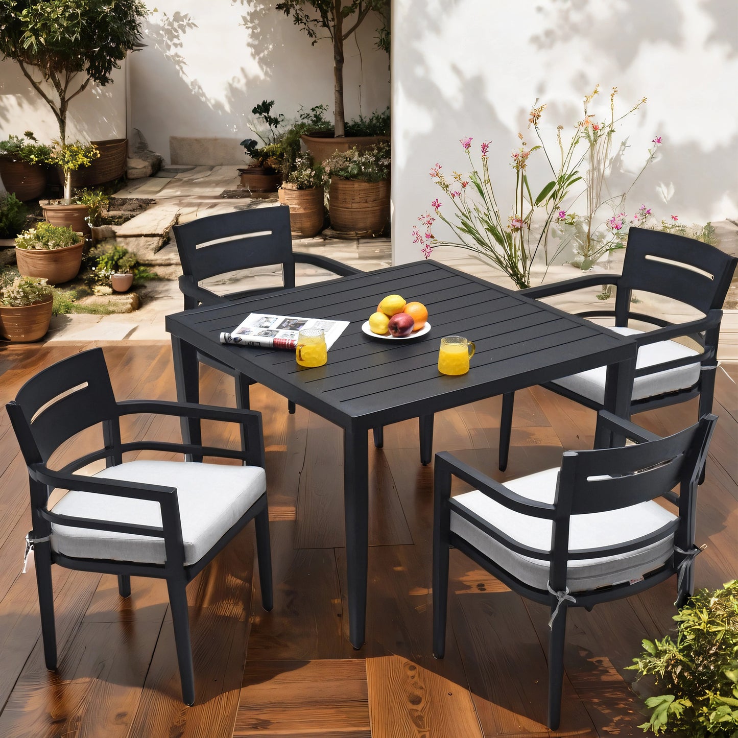 Coolbibila 5-Piece Outdoor Patio Aluminum Furniture, Modern Dining Set