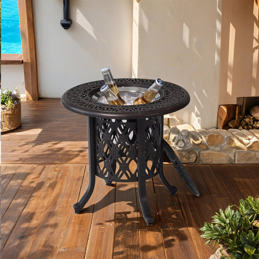 Coolbibila Hand Brushed Patina/Bronze Cast Aluminum, Food Grade 304 Stainless Steel Ice Bucket/Pail Table Set