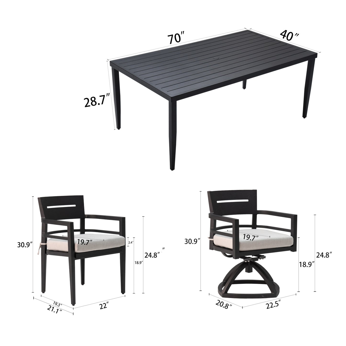 Coolbibila 7-Piece Outdoor Patio Aluminum Furniture, Modern Dining Set