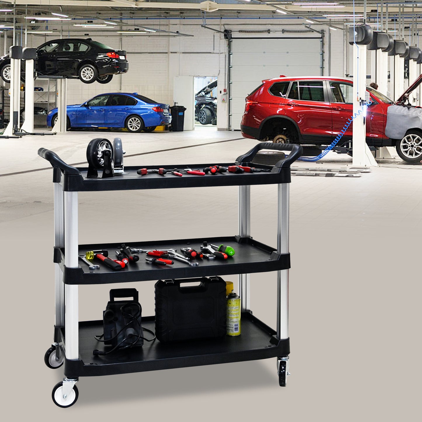Coolbibila Three-layer thickened plastic mobile tool cart