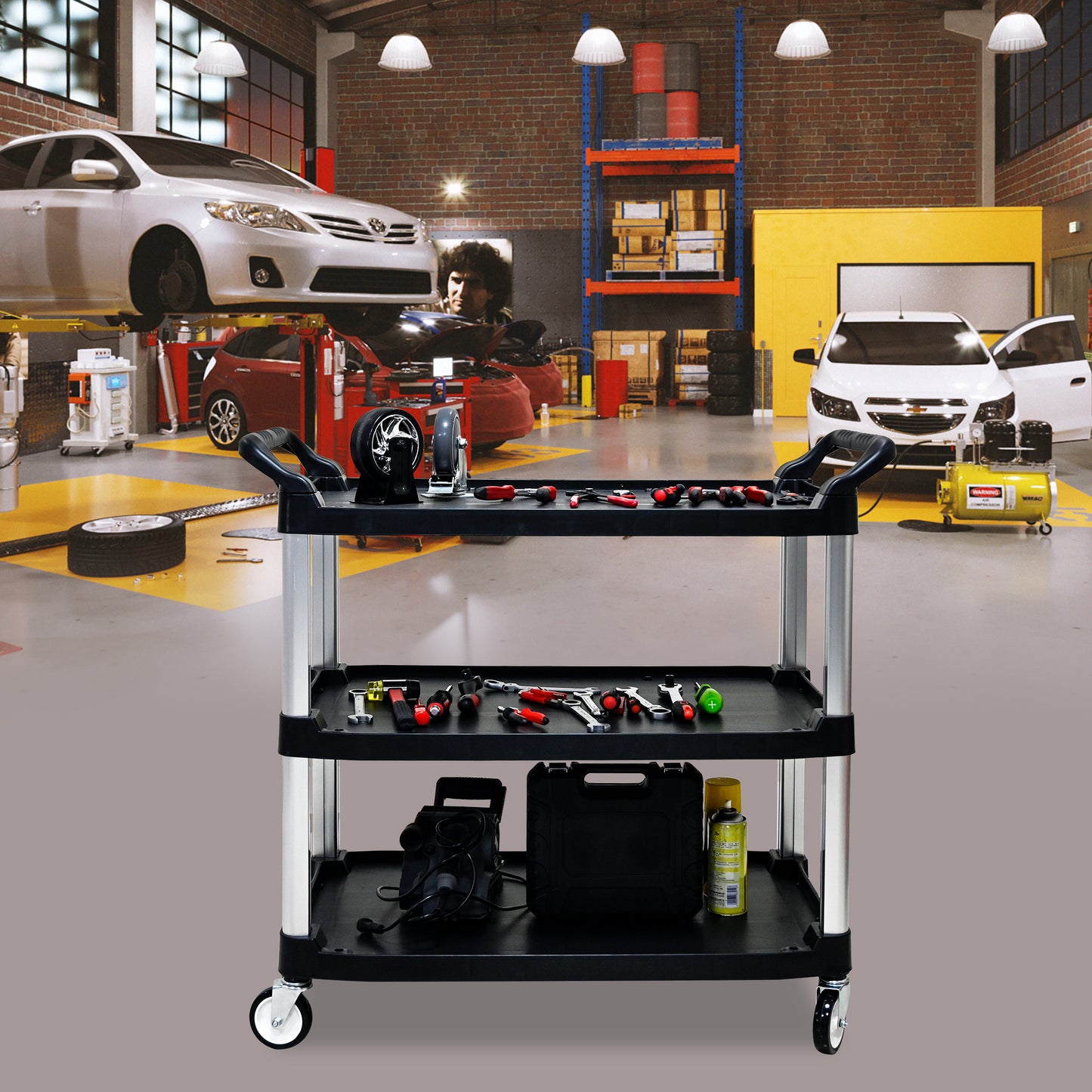 Coolbibila Three-layer thickened plastic mobile tool cart