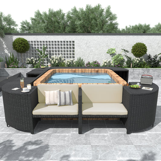 Coolbibila Spa Surround Spa Frame Quadrilateral Outdoor Rattan Sectional Sofa Set