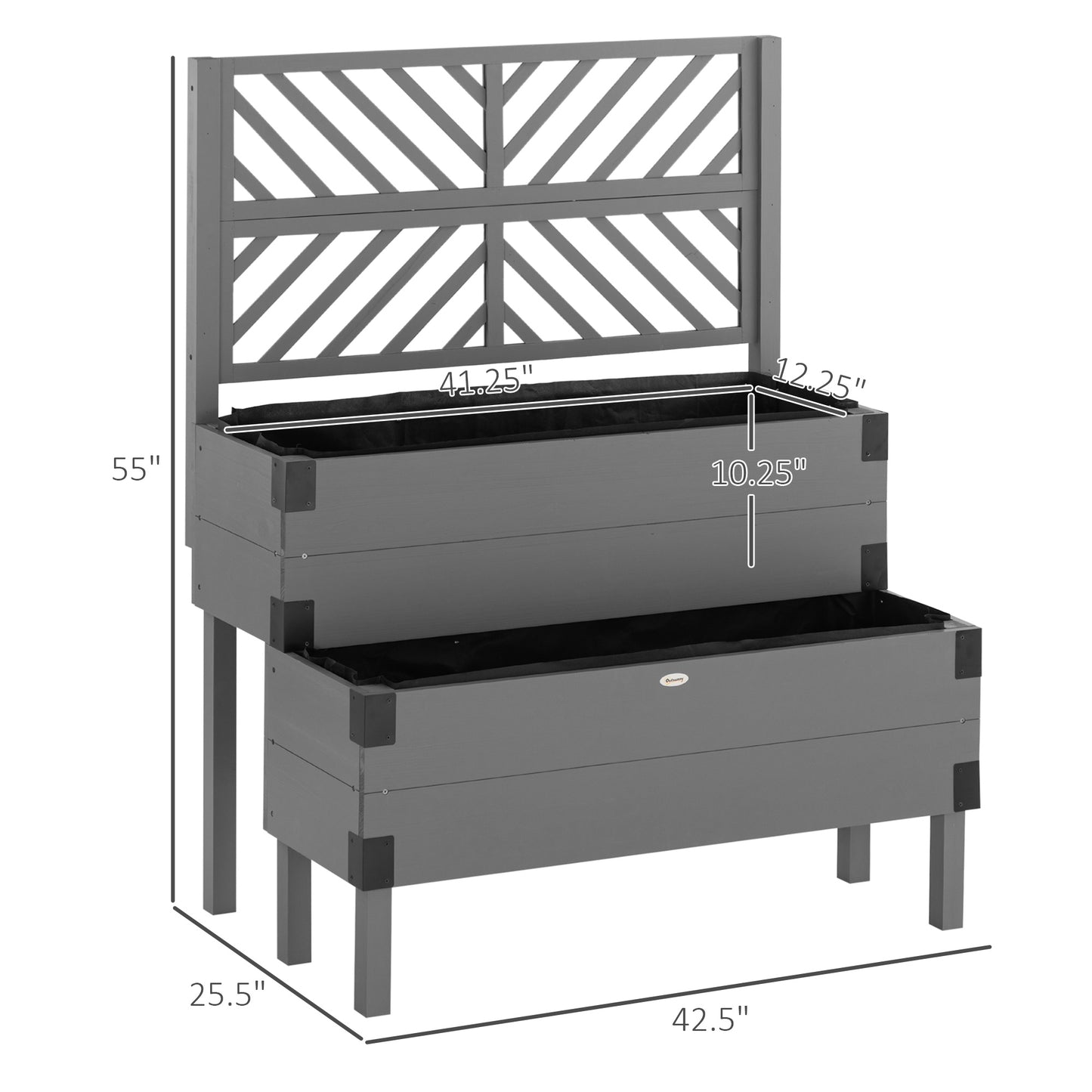 Coolbibila Raised Garden Bed with Trellis, 2 Tier Wooden Elevated Planter Box