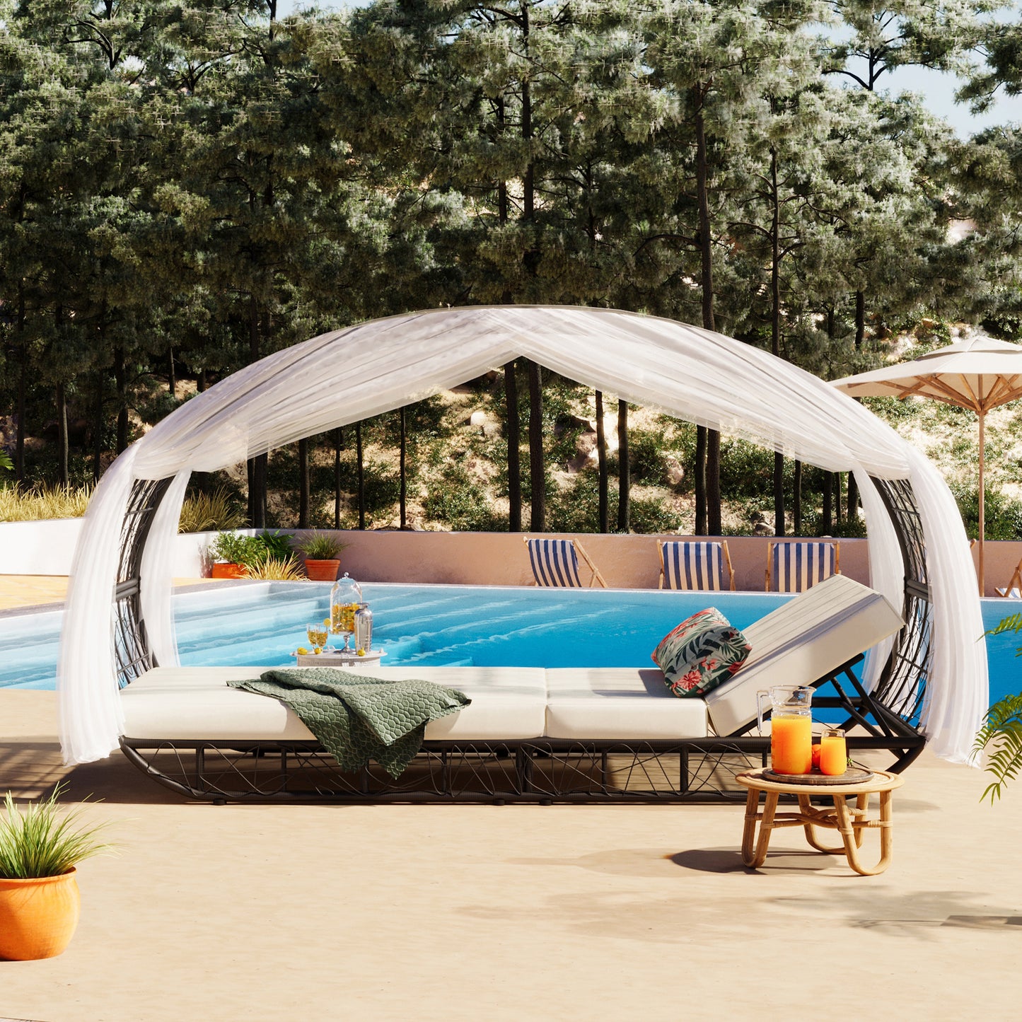 Coolbibila 90.55" Outdoor Patio Daybed with Curtain