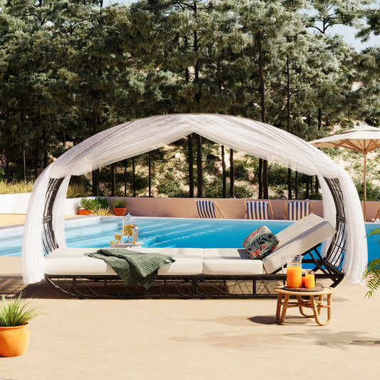 Coolbibila 90.55" Outdoor Patio Daybed with Curtain